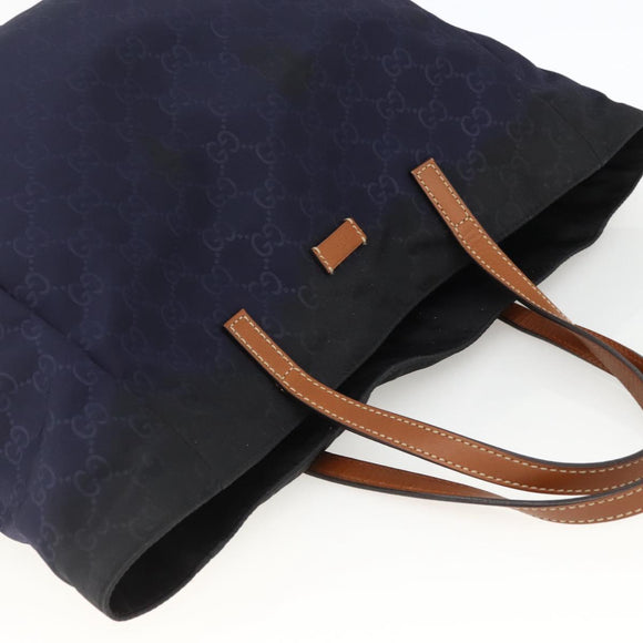 GUCCI GG Canvas Tote Bag Nylon Navy Gold 282439 Auth BSZ426