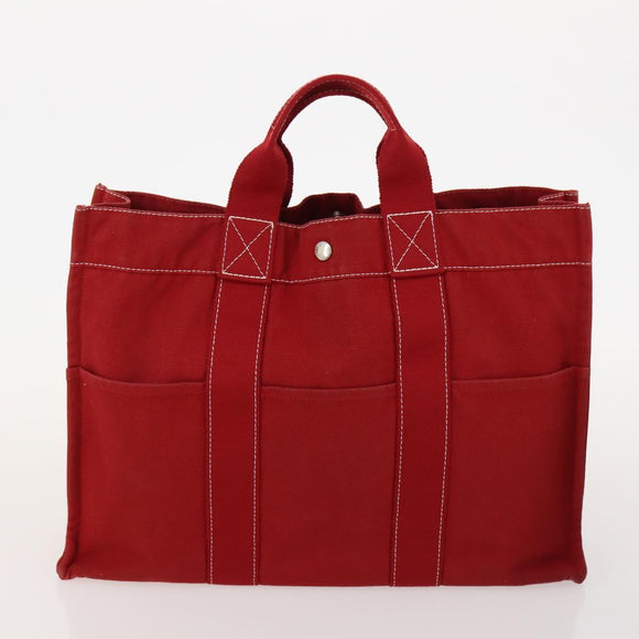 HERMES Fourre Tout Hand Bag Canvas 5 Set Khaki Red Navy Auth BSZ434