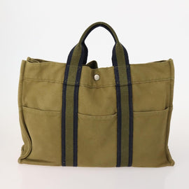 HERMES Fourre Tout Hand Bag Canvas 5 Set Khaki Red Navy Auth BSZ434 - 0