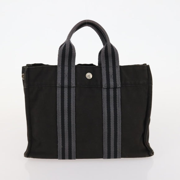 HERMES Tote Bag Canvas 4 Set Gray Black Brown Auth BSZ435