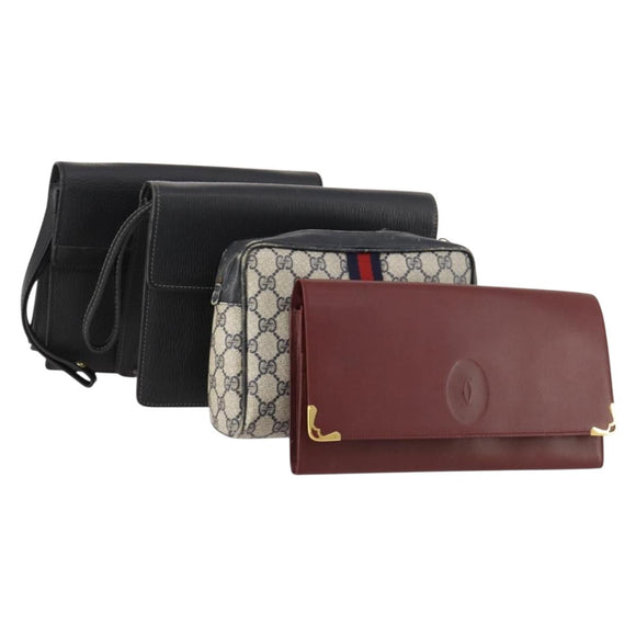 Ferragamo Cartier Gucci Dunhill Tasche PVC Leder 4er Set Schwarz Rot Auth BSZ436