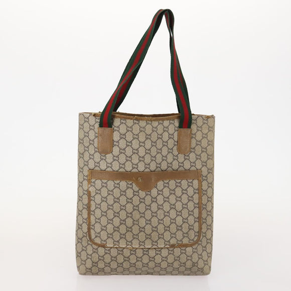 GUCCI GG Plus Supreme Web Sherry Line Tote Bag PVC 3 Set Beige Red Auth BSZ437