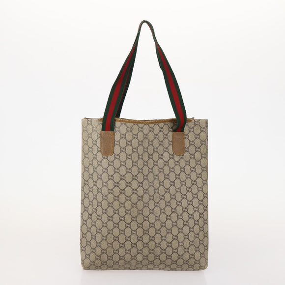 GUCCI GG Plus Supreme Web Sherry Line Tote Bag PVC 3 Set Beige Red Auth BSZ437