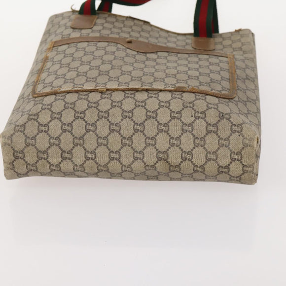 GUCCI GG Plus Supreme Web Sherry Line Tote Bag PVC 3 Set Beige Red Auth BSZ437