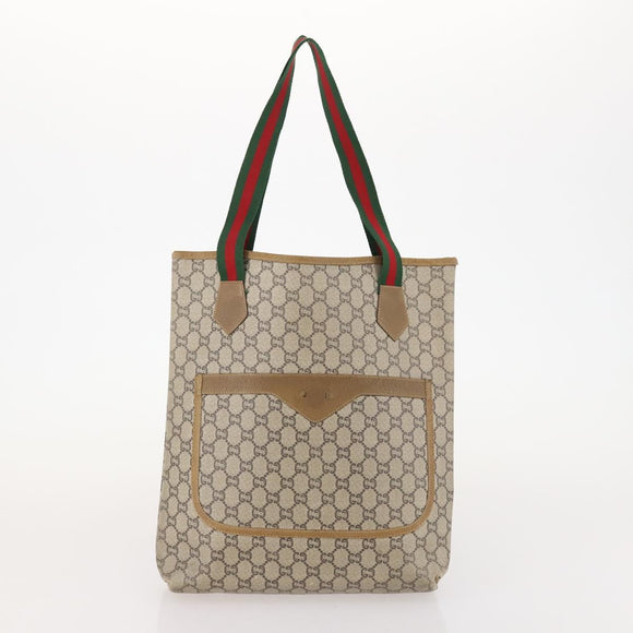 GUCCI GG Plus Supreme Web Sherry Line Tote Bag PVC 3 Set Beige Red Auth BSZ437