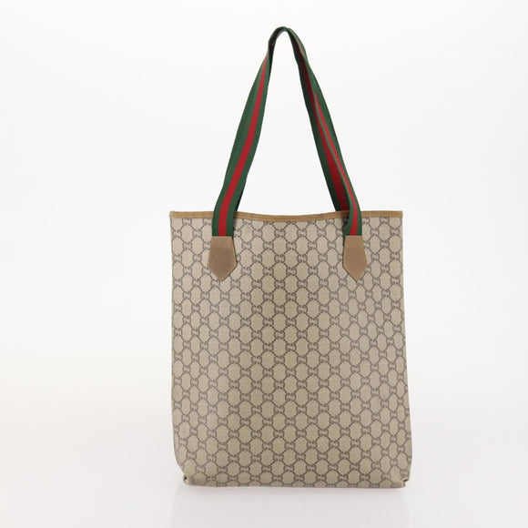 GUCCI GG Plus Supreme Web Sherry Line Tote Bag PVC 3 Set Beige Red Auth BSZ437