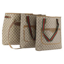 GUCCI GG Plus Supreme Web Sherry Line Tote Bag PVC 3 Set Beige Red Auth BSZ437-1