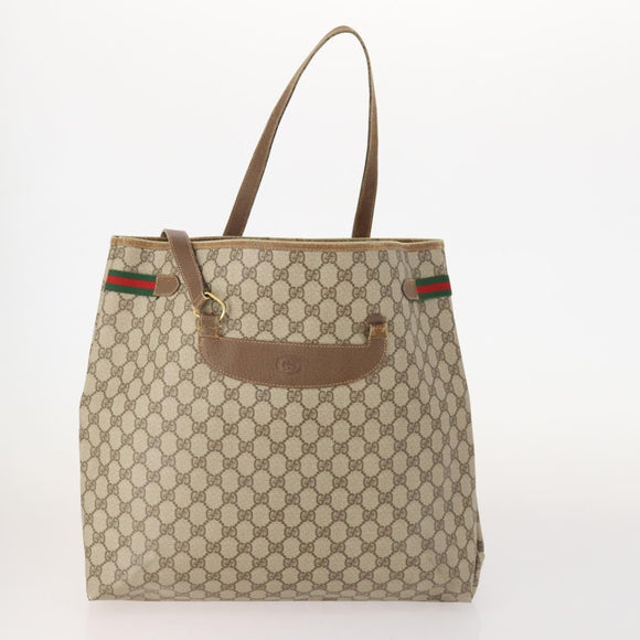 GUCCI GG Plus Supreme Web Sherry Line Tote Bag PVC 3 Set Beige Red Auth BSZ437
