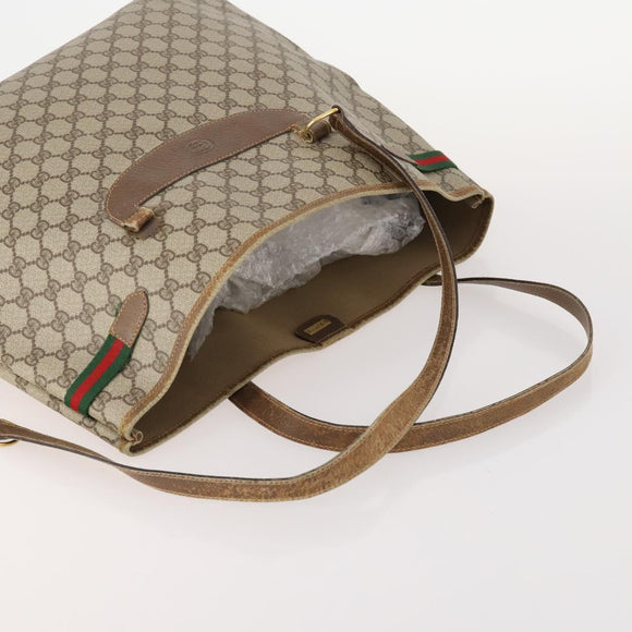GUCCI GG Plus Supreme Web Sherry Line Tote Bag PVC 3 Set Beige Red Auth BSZ437