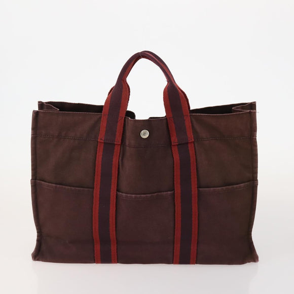 HERMES Tote Bag Canvas 4 Set Black Gray Bordeaux Auth BSZ440