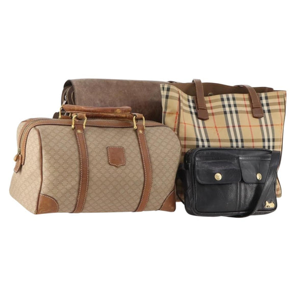 Burberrys Cartier Celine Macadam Nova Check Bag Leather 4 Set Black Auth BSZ449