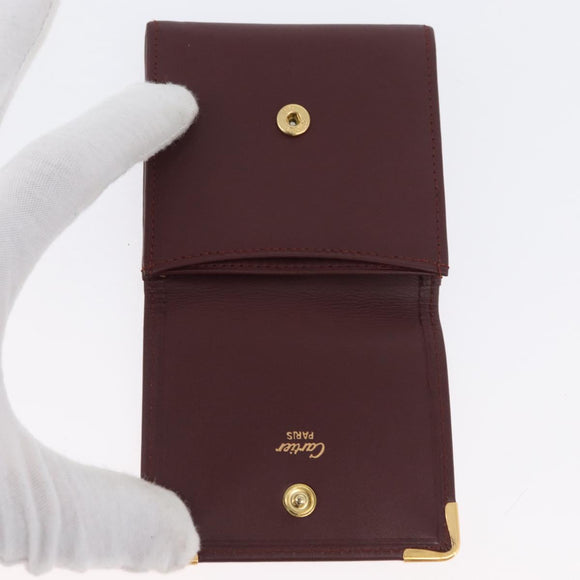 CARTIER Must Line Coin Purse Leather Bordeaux Gold Auth BSZ452A