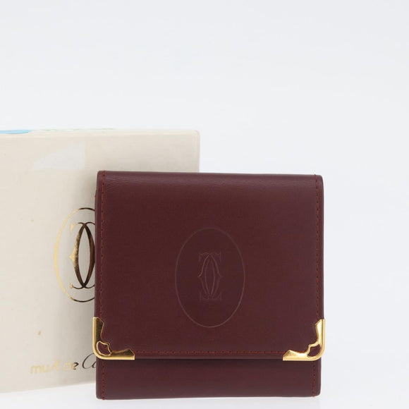 CARTIER Must Line Coin Purse Leather Bordeaux Gold Auth BSZ452A