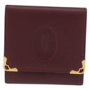 CARTIER Must Line Coin Purse Leather Bordeaux Gold Auth BSZ452A-2