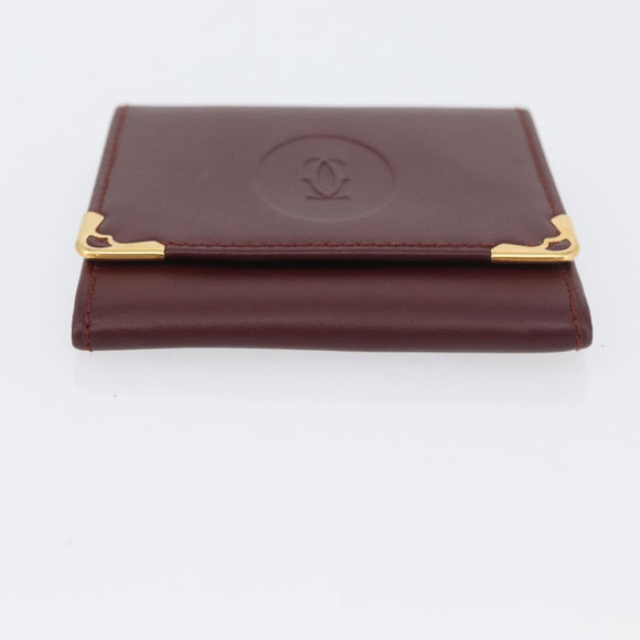 CARTIER Must Line Coin Purse Leather Bordeaux Gold Auth BSZ452A