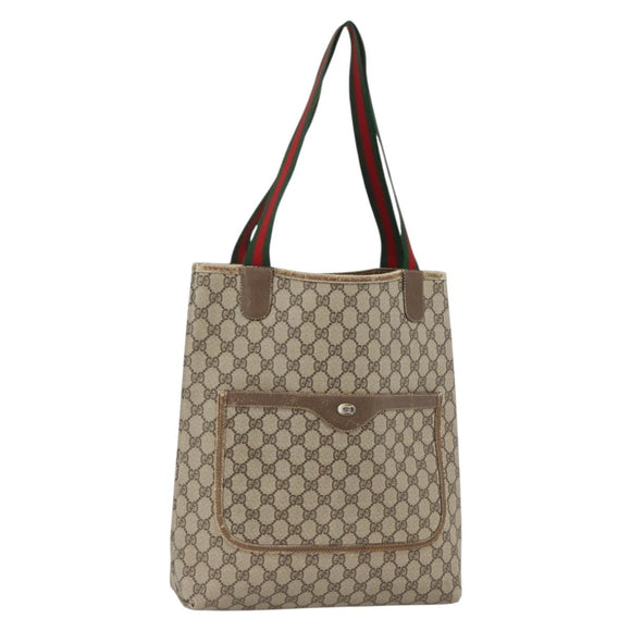 GUCCI GG Supreme Web Sherry Line Tote Bag PVC Beige Gold 39 02 003 Auth BSZ492