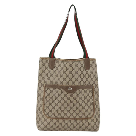 GUCCI GG Supreme Web Sherry Line Tote Bag PVC Beige Gold 39 02 003 Auth BSZ492
