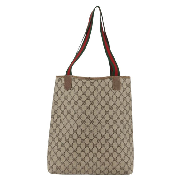 GUCCI GG Supreme Web Sherry Line Tote Bag PVC Beige Gold 39 02 003 Auth BSZ492
