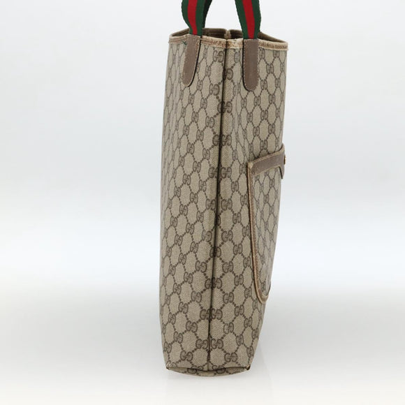 GUCCI GG Supreme Web Sherry Line Tote Bag PVC Beige Gold 39 02 003 Auth BSZ492