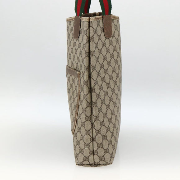 GUCCI GG Supreme Web Sherry Line Tote Bag PVC Beige Gold 39 02 003 Auth BSZ492