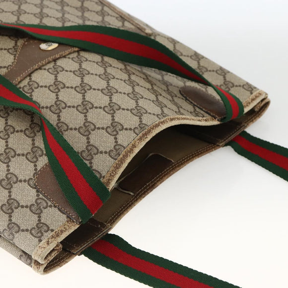 GUCCI GG Supreme Web Sherry Line Tote Bag PVC Beige Gold 39 02 003 Auth BSZ492