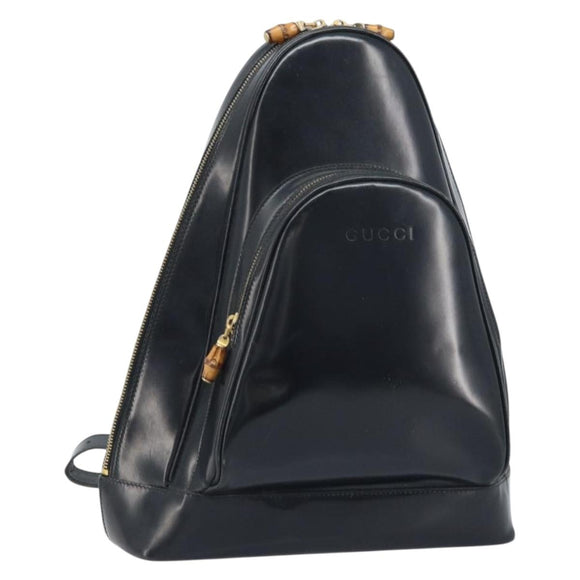 GUCCI Bamboo Shoulder Bag Patent leather Black Gold 000 2113 0027 Auth BSZ493