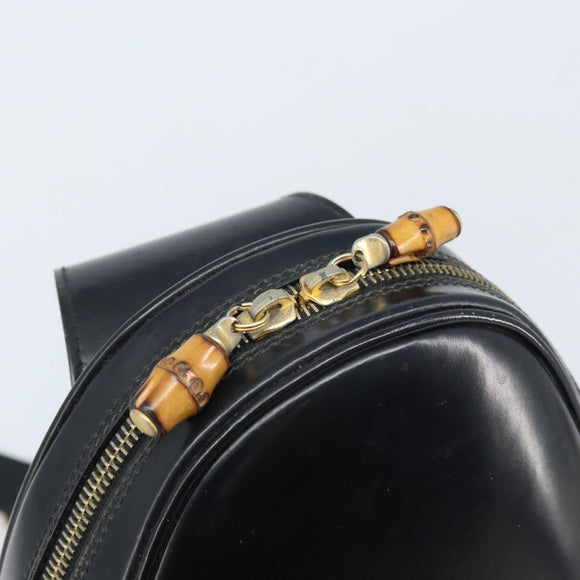 GUCCI Bamboo Shoulder Bag Patent leather Black Gold 000 2113 0027 Auth BSZ493