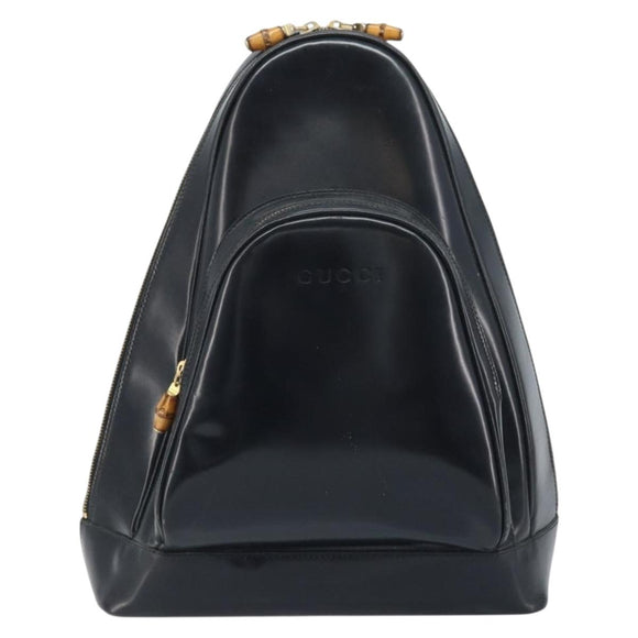 GUCCI Bamboo Shoulder Bag Patent leather Black Gold 000 2113 0027 Auth BSZ493