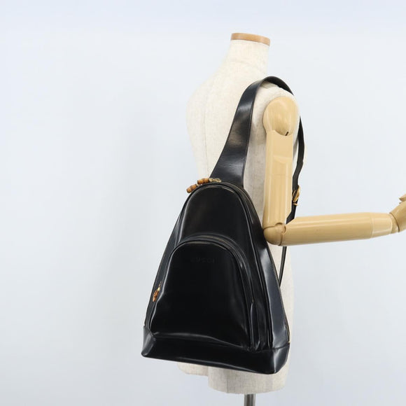 GUCCI Bamboo Shoulder Bag Patent leather Black Gold 000 2113 0027 Auth BSZ493