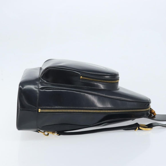 GUCCI Bamboo Shoulder Bag Patent leather Black Gold 000 2113 0027 Auth BSZ493