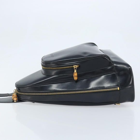 GUCCI Bamboo Shoulder Bag Patent leather Black Gold 000 2113 0027 Auth BSZ493