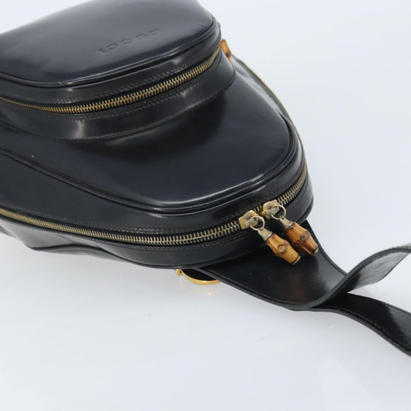 GUCCI Bamboo Shoulder Bag Patent leather Black Gold 000 2113 0027 Auth BSZ493