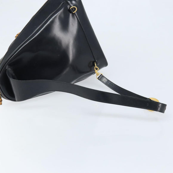 GUCCI Bamboo Shoulder Bag Patent leather Black Gold 000 2113 0027 Auth BSZ493