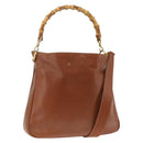 GUCCI Bamboo Hand Bag Leather 2way Brown Gold 001 2113 1638 Auth BSZ494-1