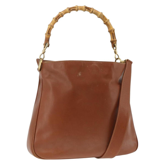 GUCCI Bamboo Hand Bag Leather 2way Brown Gold 001 2113 1638 Auth BSZ494