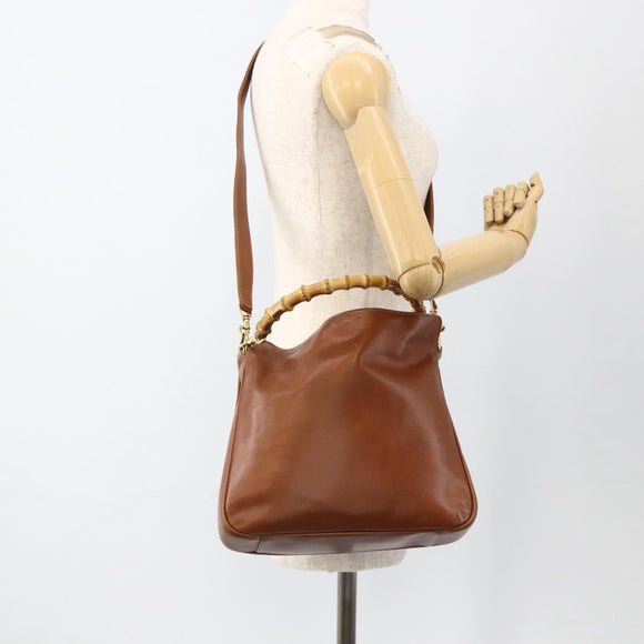 GUCCI Bamboo Hand Bag Leather 2way Brown Gold 001 2113 1638 Auth BSZ494
