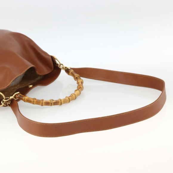 GUCCI Bamboo Hand Bag Leather 2way Brown Gold 001 2113 1638 Auth BSZ494