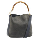 GUCCI Bamboo Hand Bag Leather 2way Black Gold 001 1705 1638 Auth BSZ495-1