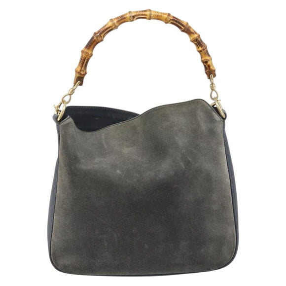 GUCCI Bamboo Hand Bag Leather 2way Black Gold 001 1705 1638 Auth BSZ495