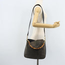 GUCCI Bamboo Hand Bag Leather 2way Black Gold 001 1705 1638 Auth BSZ495-23
