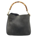 GUCCI Bamboo Hand Bag Leather 2way Black Gold 001 1705 1638 Auth BSZ495-3