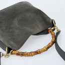 GUCCI Bamboo Hand Bag Leather 2way Black Gold 001 1705 1638 Auth BSZ495-6