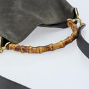 GUCCI Bamboo Hand Bag Leather 2way Black Gold 001 1705 1638 Auth BSZ495-7
