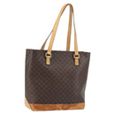 CELINE Macadam Canvas Tote Bag PVC Leather Brown Gold Auth BSZ496-1
