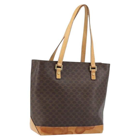 CELINE Macadam Canvas Tote Bag PVC Leather Brown Gold Auth BSZ496