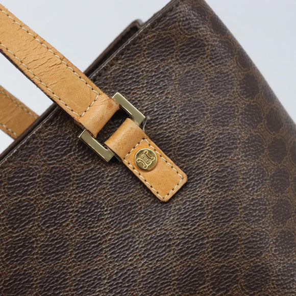 CELINE Macadam Canvas Tote Bag PVC Leather Brown Gold Auth BSZ496