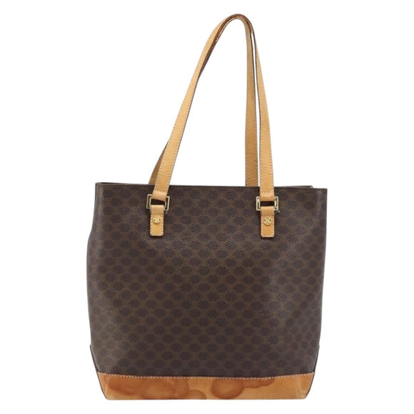 CELINE Macadam Canvas Tote Bag PVC Leather Brown Gold Auth BSZ496