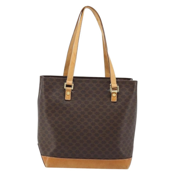 CELINE Macadam Canvas Tote Bag PVC Leather Brown Gold Auth BSZ496