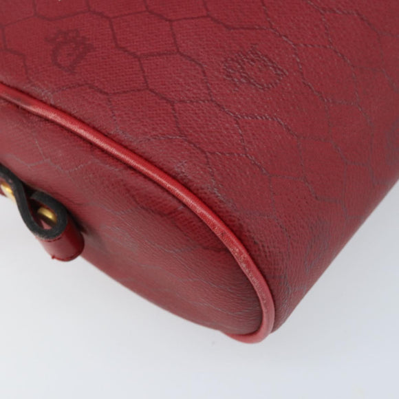Christian Dior Honeycomb Canvas Shoulder Bag PVC Red Gold Auth BSZ497
