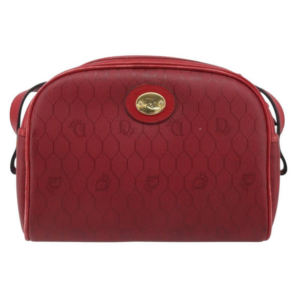 Christian Dior Honeycomb Canvas Shoulder Bag PVC Red Gold Auth BSZ497